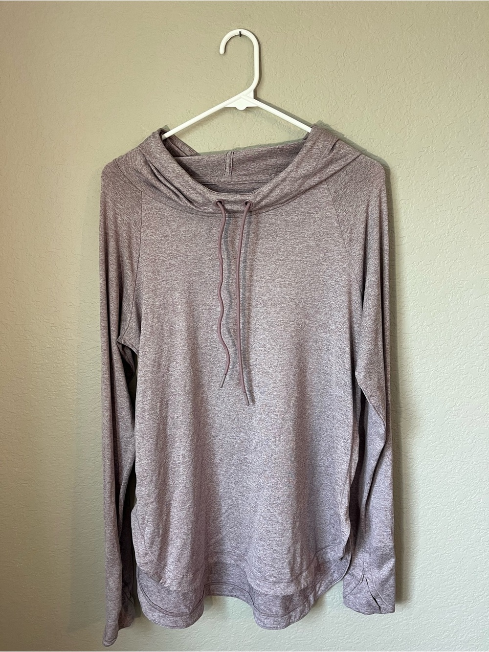 Athleta Uptempo Hoodie M Mauve Heather Cowl Neck Thumbhole Pullover Athletic